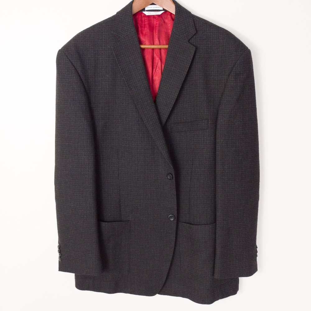 Jhane Barnes Men's 100% Lambswool Houndstooth Blazer Size 44R Red Lining